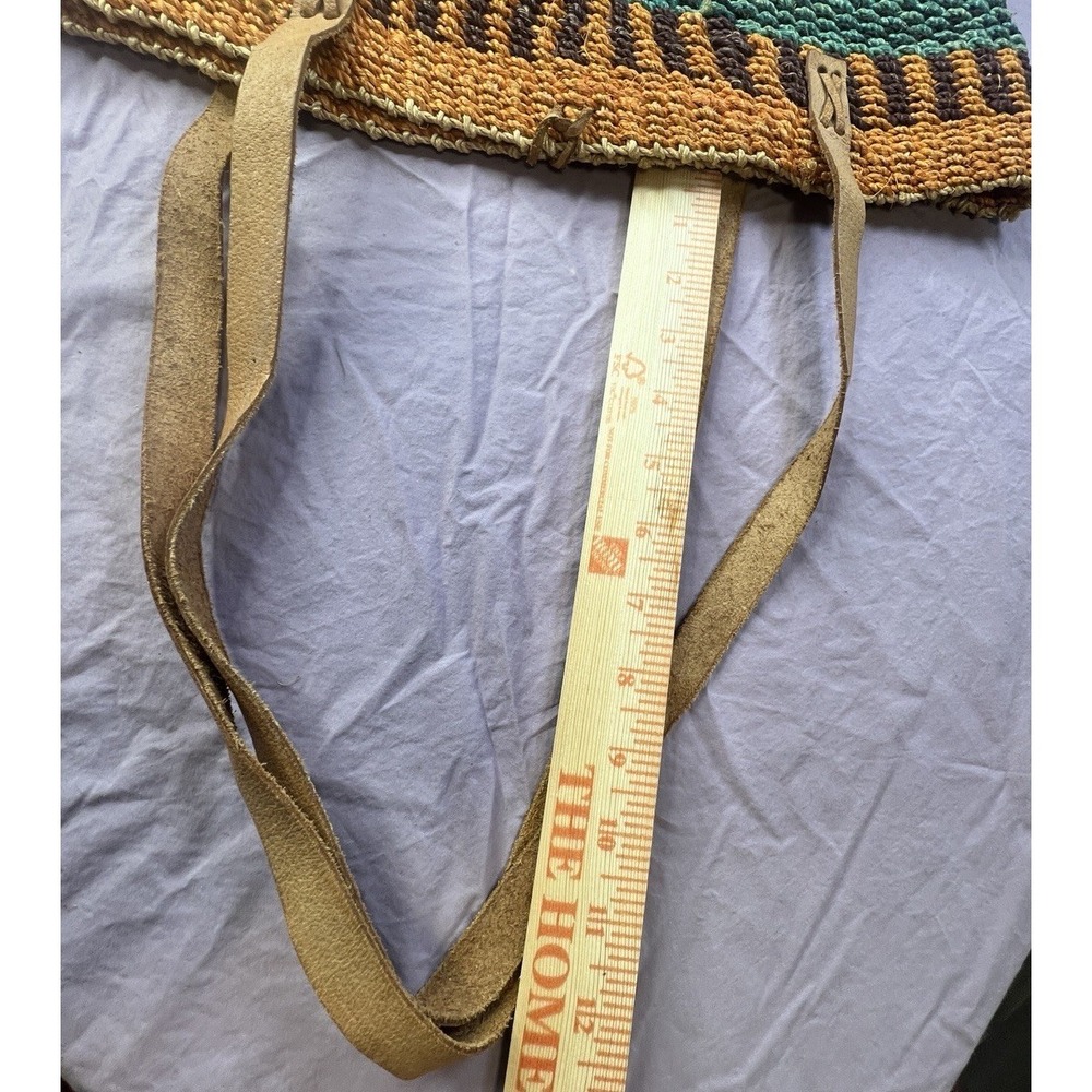 Woven Straw Tote Bag Multi Color Striped Boho Shoulder Bag Leather Straps Large - Picture 5 of 8